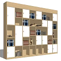 Light Wood Bookcase With Various Compartments Books Binders And Decorative Figurines 3d model