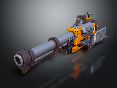 Mechanical Cannon Weapon with Yellow Gray Design Large Barrel and 3D Model Structure 3d model