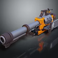 Mechanical Cannon Weapon with Yellow Gray Design Large Barrel and 3D Model Structure
