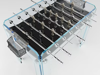 Modern Transparent Frame Foosball Table With Black Surface Metal Rods And Goal Nets 3d model