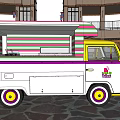 Vintage Food Truck With Colorful Striped Roof White Body And Yellow Front