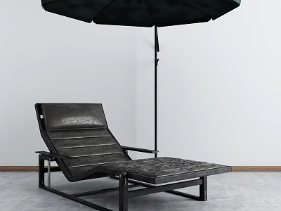 Modern Lounge Chair With Leather Seat And Metal Frame Under Black Umbrella 3d model