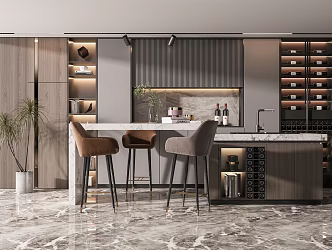 Light Luxury Bar Chair Combination Bar Counter 3d model
