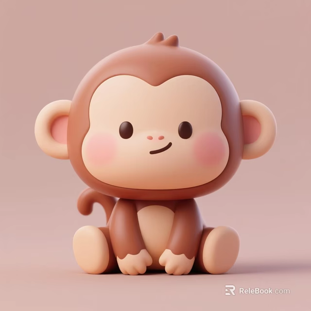 Cute 3D Cartoon Monkey Doll With Pink Cheeks And Brown Body Sitting Pose 3d model 