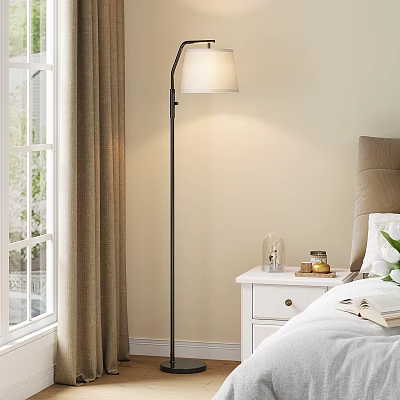 Cozy Bedroom Interior With Window Curtain Floor Lamp Nightstand Bed Book And Pillow 3d model