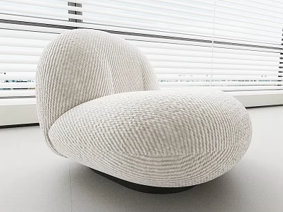 Textured White Corduroy Single Sofa With Curved Shape In Modern Bright Interior With Window Blinds 3d model