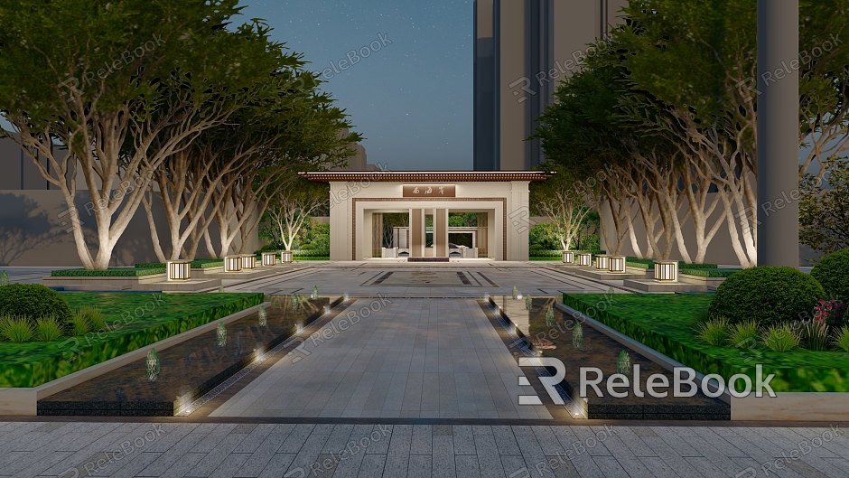 New Chinese style gate residential area villa area gate demonstration area real estate landscape wall pavilion gallery waterscape model