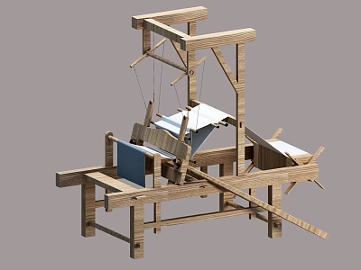 Wooden Traditional Weaving Loom Vintage Industrial Equipment With Classic Design 3d model