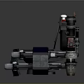 Futuristic Mechanical Weapon with Multiple Barrels Blue Red Gray Components and Circular Central Structure 3d model