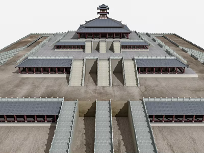 Ancient Chinese Architecture Main Hall Featuring Multiple Stone Steps Symmetrical Layout And Classic Roof 3d model