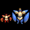 Cartoon Style Game and Movie Characters Red Blue Humanoid Figures with Crown and Wings