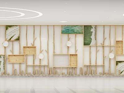 Kindergarten Wall Design With Natural Wood Elements And Green Art Decor 3d model