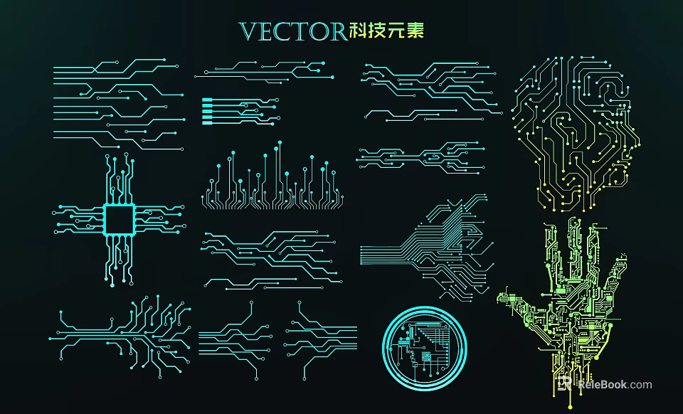 Tech Inspired Vector Wall Decor With Circuit Board And Digital Elements 3d model