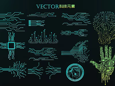 Tech Inspired Vector Wall Decor With Circuit Board And Digital Elements 3d model