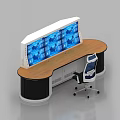 Modern Monitoring Room with Multiple Monitor Screens Console Desks and Office Chairs