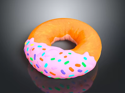 Delicious Orange Donut With Pink Frosting And Colorful Sprinkles On Black 3d model
