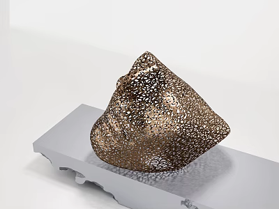 Decorative Ornament Set with Brown Perforated Texture Irregular Shape on Light Gray Platform 3d model