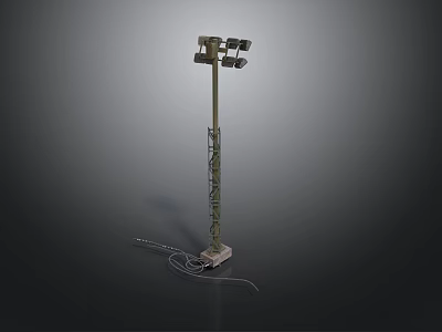 Industrial Outdoor Lighting Pole With Multiple Lamps Base Structure And Wiring Detail 3d model