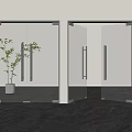 Double Glass Doors with Sleek Metal Frame in Modern Interior Space and Potted Plant
