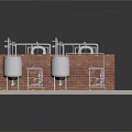 Industrial Equipment 3D Model With Metal Frame Storage Tanks And Pipeline System