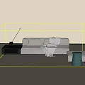 Modern Gray Fabric Sofa Set With Side Table Floor Lamp Ottoman And Throw Blanket 3d model