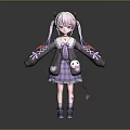 Game Movie Character With Pink Twin Tails Red Horns Demon Wings And Plaid Skirt