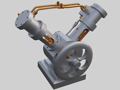 Industrial Mechanical Equipment With Gray Metal Body Copper Pipes Wheel Component And Base 3d model