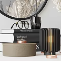 Minimalist Decorative Ornament Set With Round Mirror Dried Pampas Grass And Black Vase