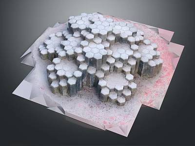 Commercial Equipment Featuring Hexagonal Structures And Cylindrical Components On Geometric Platform 3d model