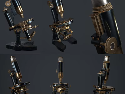 Vintage Medical Equipment Microscope With Brass And Black Design Multiple Angles 3d model