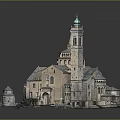 Historic Stone Building With Green Dome Tower And Multiple Architectural Roofs Design