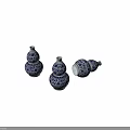 Three Decorative Traditional Blue And White Porcelain Gourd Vases With Intricate Patterns
