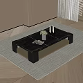 Modern Black Marble Pattern Coffee Table On Gray Rug With Vase And Magazines 3d model