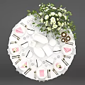 Elegant Round Dining Table With White Tablecloth Stylish Tableware And White Flower Centerpiece Green Foliage