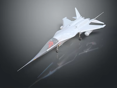 White Modern Fighter Jet with Pointed Nose and Cockpit on Grey Background with Reflection 3d model