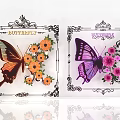 Artistic Plant Combination With Orange Pink Flowers Butterfly Accents And Decorative Frames