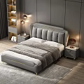 Modern Double Bed Bedroom Design With Grey Headboard Gold Accents Table Lamps And Nightstands