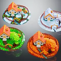 Cartoon Scenes of Seasonal Cottages with Red Roofs White Walls Fences and Trees