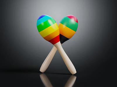 Colorful Striped Wooden Furniture With Crossed Structure And Handle Details 3d model