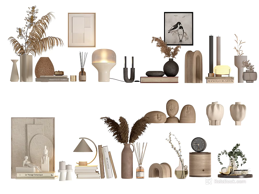Modern Minimalist Decorative Ornament Combination With Vases Sculptures Lamps Plants Frames And Diffusers 3d model 