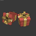 Red Gift Boxes With Golden Bows And Gemstone Decorations On Dark Surface 3d model