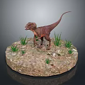 Detailed Dinosaur Model Standing On Circular Base With Green Grass Elements 3d model
