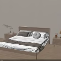 Elegant Modern Bedroom Interior With Wooden Double Bed Bedside Tables And Table Lamp