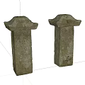 Antique Stone And Wood Pillars With Rough Textured Surface And Eave Like Tops 3d model
