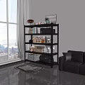 Multi Tier Metal Storage Rack Holding Books Decor Storage Boxes In Bright Room With Sofa