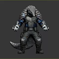 3D Sci Fi Fantasy Character Armored With Scales And Mechanical Armor Design