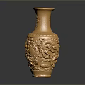 Golden Carved Vase Sculpture With Intricate Patterns And Artistic Design Details