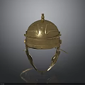Ancient Golden Helmet Historical Protective Weapon Design With Metallic Surface And Central Crest