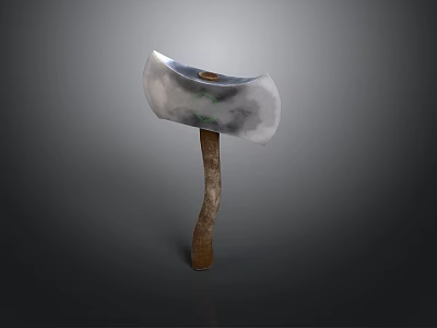 Stone Axe Equipment With Wooden Handle And Gray White Stone Head 3d model