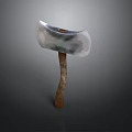 Stone Axe Equipment With Wooden Handle And Gray White Stone Head